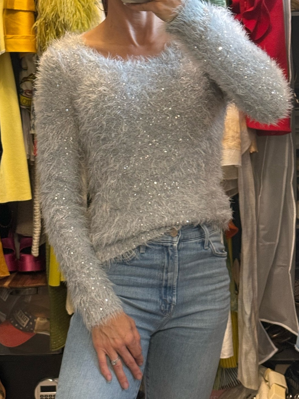 Light Gray Fuzzy Mohair-like Sparkle Women's Sweater